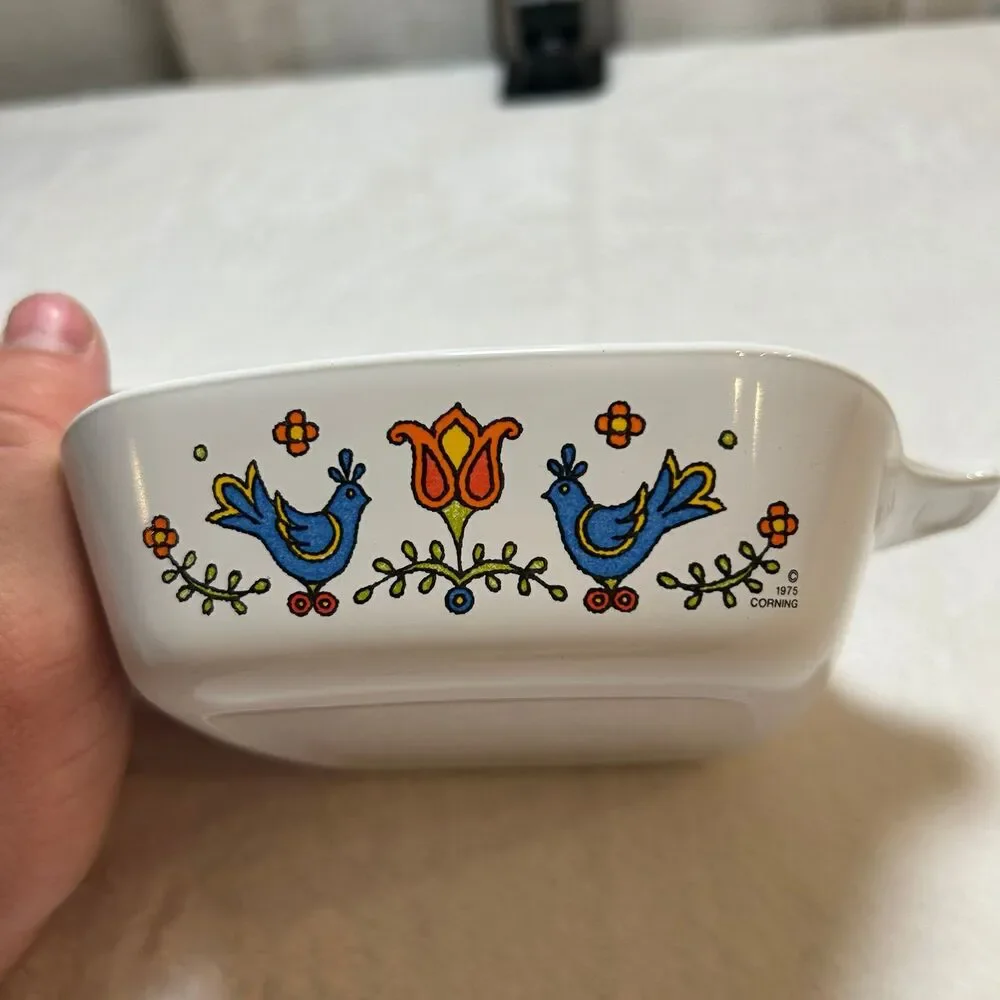 Vintage Corning Country Festival Casserole Dish 1975 Square Baking Dish 5x5